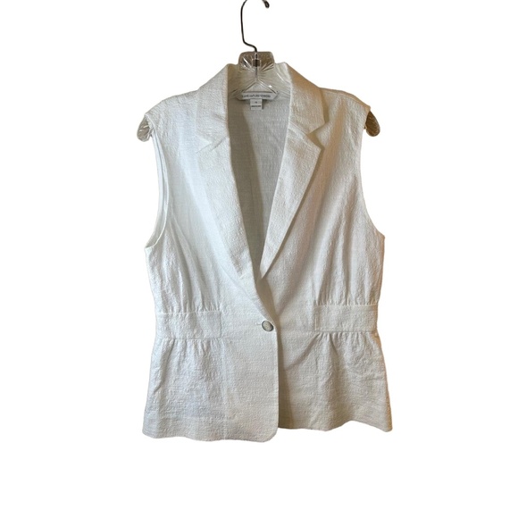 DIANE von FURSTENBERG DVF Gavyn Vest Cotton White Textured SingleButton Size 12 - Picture 6 of 10